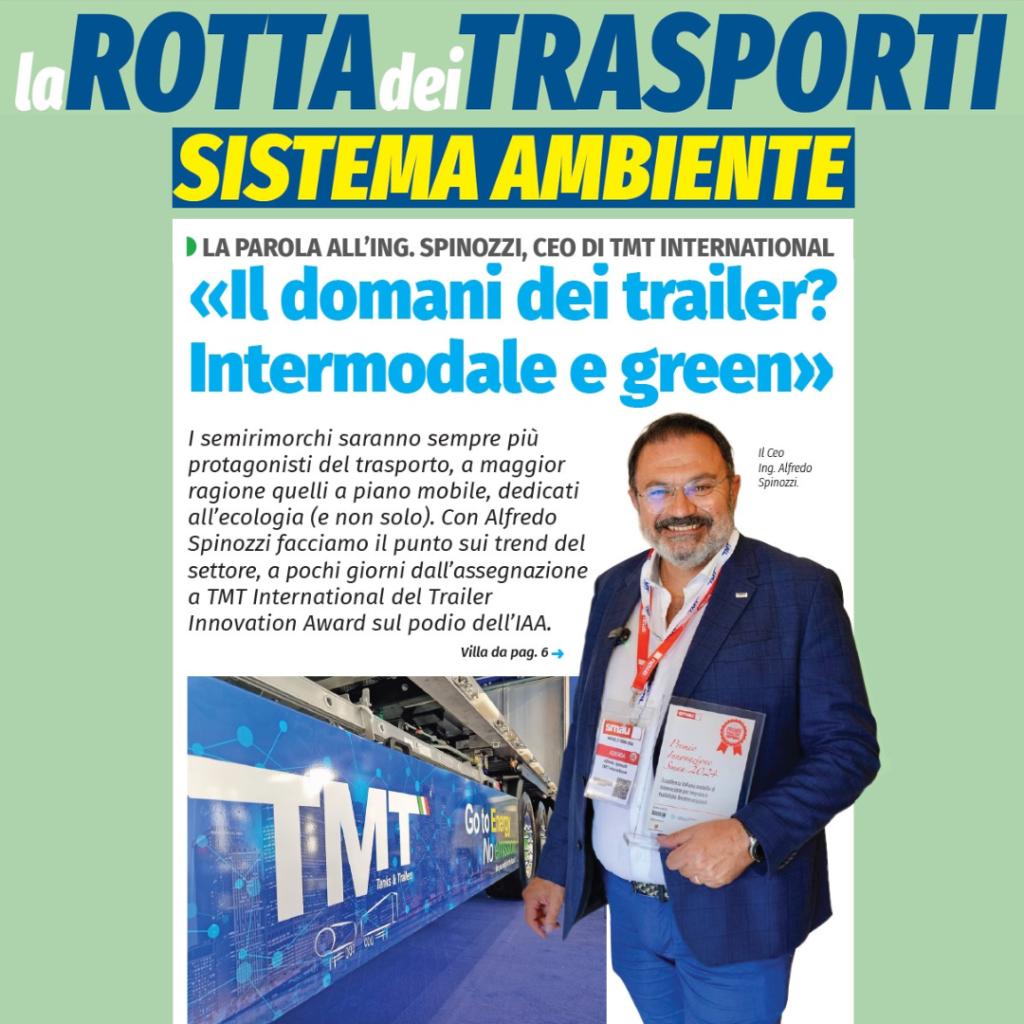 I semirimorchi saranno sempre più protagonisti del trasporto, a maggior ragione quelli a piano mobile, dedicati all’ecologiaScopri nell’intervista di Alfredo Spinozzi, CEO e co-founder di TMT International, a La Rotta dei trasporti come le soluzioni intelligenti e sostenibili cambieranno il volto del settore dei trasporti, a pochi giorni dall’assegnazione a TMT International del Trailer Innovation Award sul podio dell’IAA.